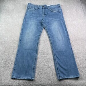 TK Axel Jeans Mens 38x32 Blue Slim Boot Grunge Embroidered Biker Stretch Denim